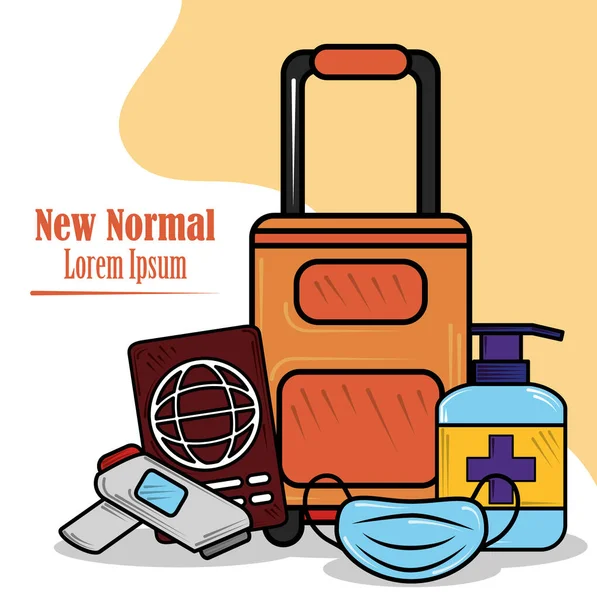 New normal, travel, wear mask disinfect hands, after coronavirus covid 19 — Stockvector