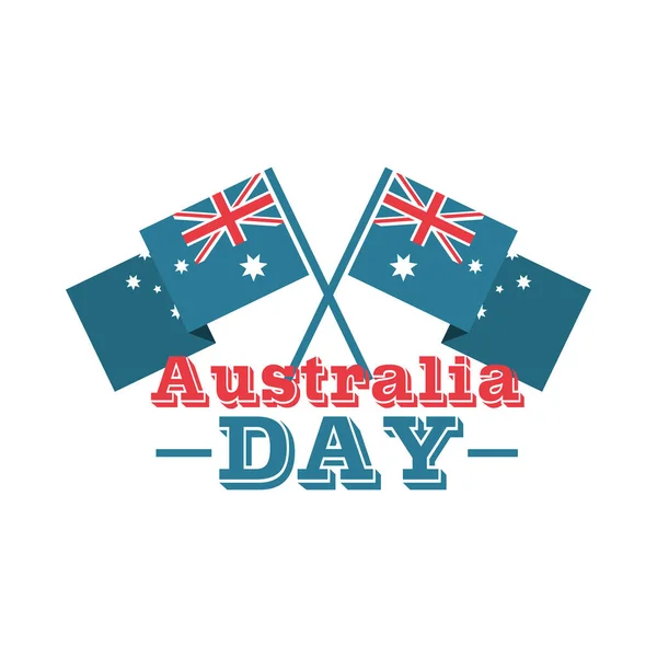 Australia day, crossed flags and lettering on white background — Image vectorielle