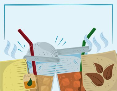 Çay bardakları ve saman içeceği.