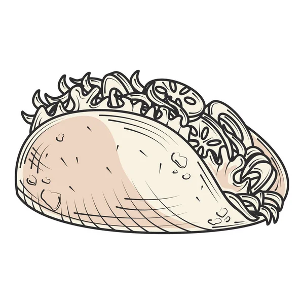 Taco mexicano de comida rápida y aperitivos estilo dibujado a mano — Vector de stock