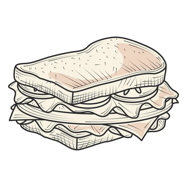 Sandwich fast food en snacks hand getrokken stijl — Stockvector