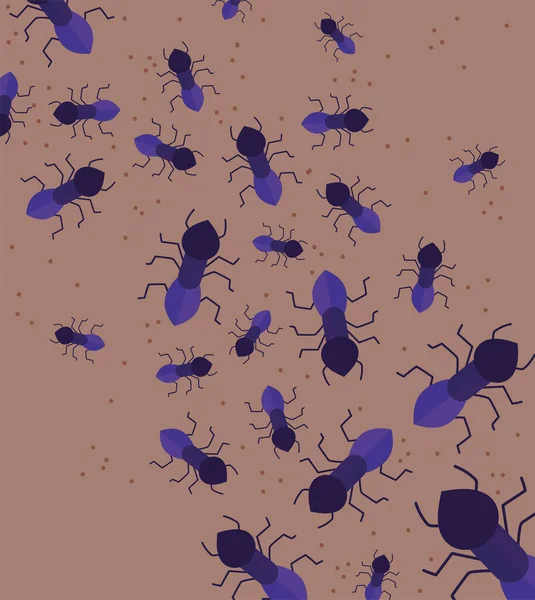 Çok sayıda karınca böcek doğası küçük çizgi film desenleri dizaynı — Stok Vektör
