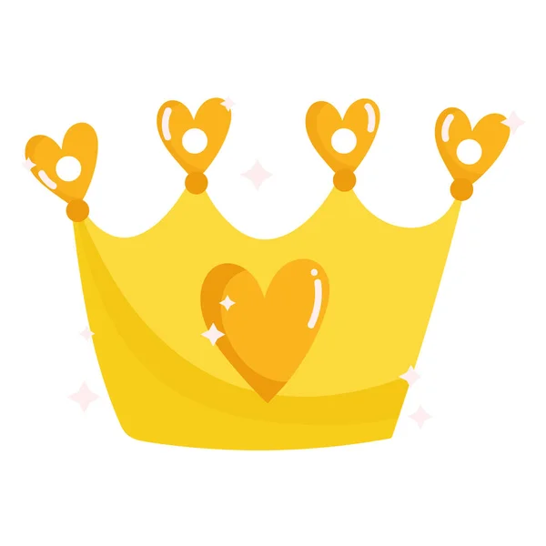 Coroa de ouro coração jóias monarquia desenho animado ícone — Vetor de Stock