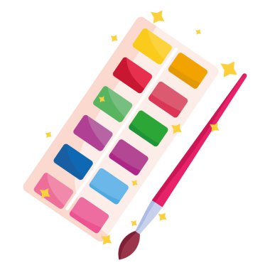 Okula dönüş, sanatsal suluboya palet fırça karikatür simgesi