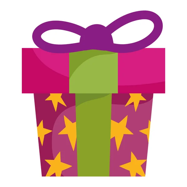 Boldog karácsonyi ajándék doboz csillagok dekoráció és ünneplés ikon — Stock Vector