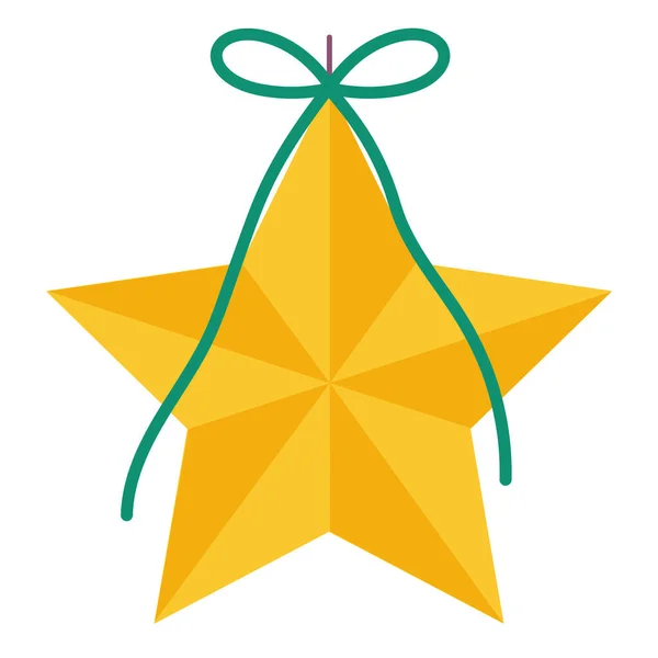 Joyeux noël étoile dorée avec décoration arc et icône de célébration — Image vectorielle