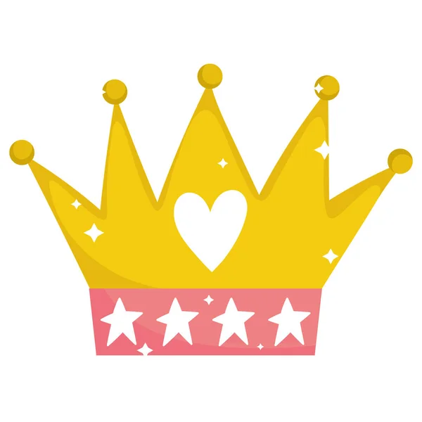 Golden crown heart stars jewelry monarchy cartoon icon — Stock Vector