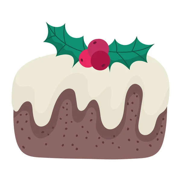 ホリーベリーの装飾とお祝いのアイコンとメリークリスマスケーキ — ストックベクタ