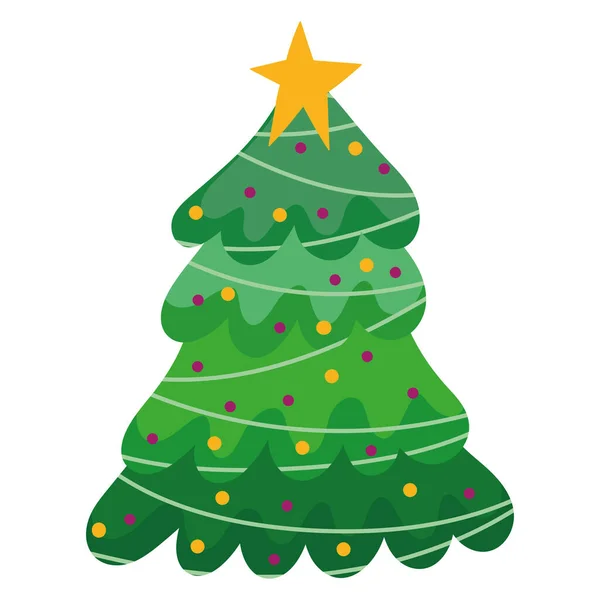 Árvore de Natal alegre com decoração bolas e ícone de celebração — Vetor de Stock