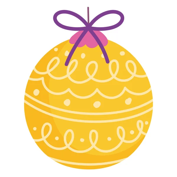 Vrolijk kerstfeest gele bal decoratie en viering pictogram — Stockvector