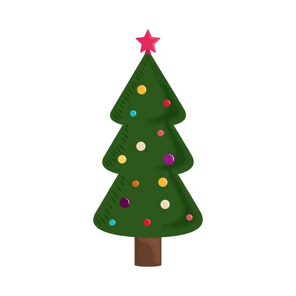 Árvore de natal com estrela vermelha e bolas decoração e celebração — Vetor de Stock
