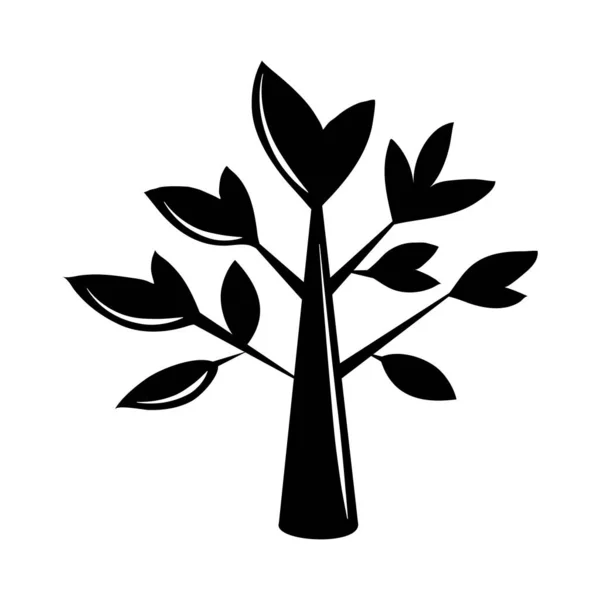Árbol rama hojas naturaleza silueta icono — Vector de stock