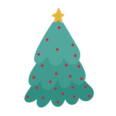 Mutlu noeller yıldız ve balo ikonlu şirin ağaç.