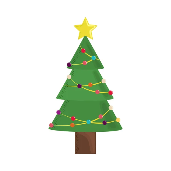 Árbol de navidad estrella de oro y bolas decorativas — Archivo Imágenes Vectoriales