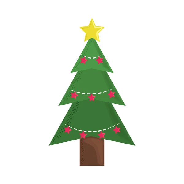 Albero di Natale con stelle dorate e rosse decorazione ornamento — Vettoriale Stock