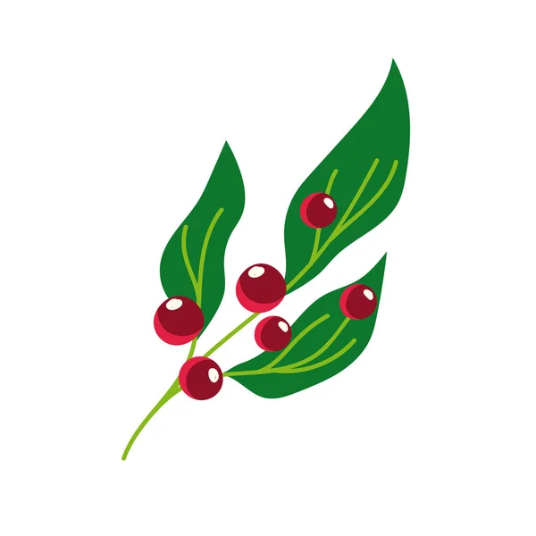 Gałąź liście jagody natura roślinność rysunek ikona — Wektor stockowy