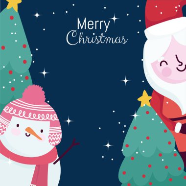 Mutlu Noeller ağaç süslemeli şirin Noel Baba ve Kardan Adam