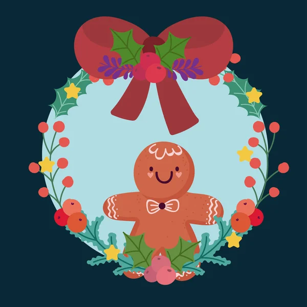 Feliz Natal homem de gengibre em coroa arco holly berry decoração —  Vetores de Stock