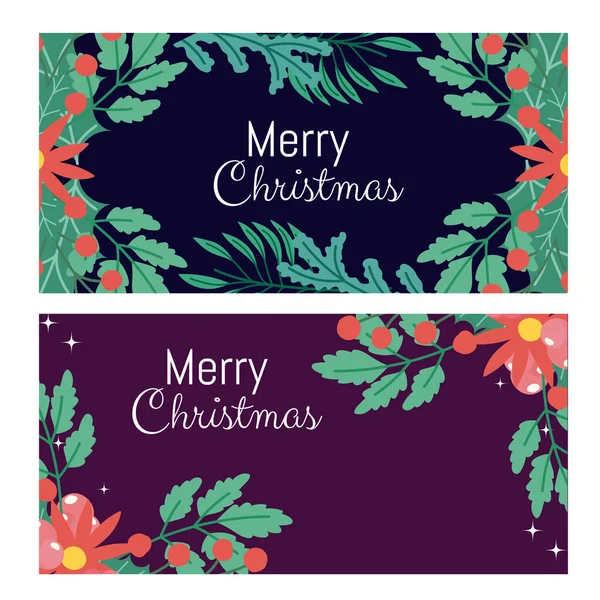 Feliz Navidad flores follaje bayas tarjetas de felicitación — Archivo Imágenes Vectoriales