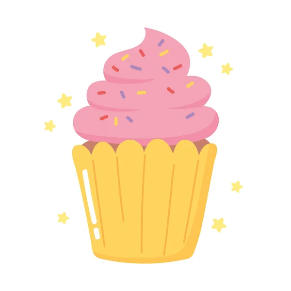 幸せな誕生日甘いカップケーキスナックお祝いパーティー漫画 — ストックベクタ