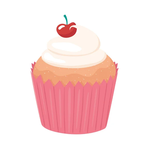 Panadería cupcake con cereza snack icono — Vector de stock