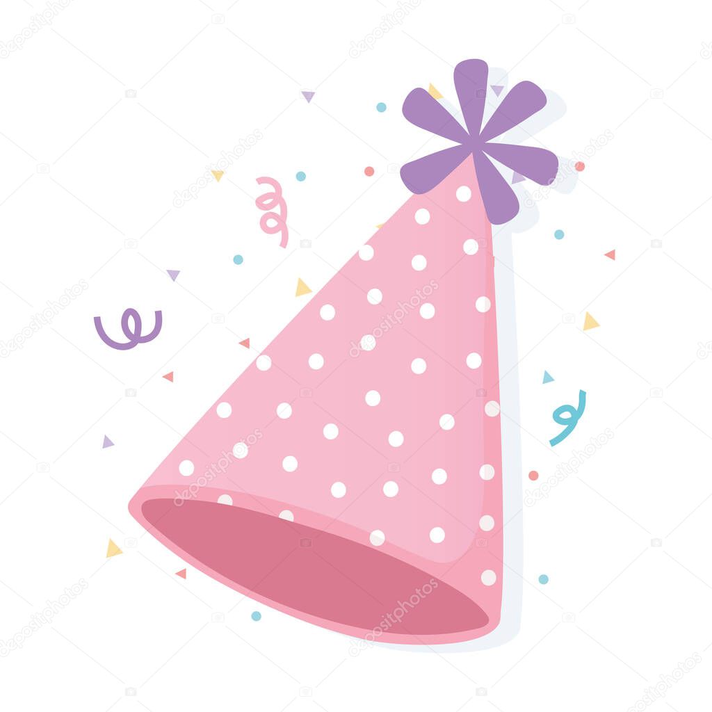 Feliz cumpleaños fiesta sombrero y confeti celebración de dibujos animados  Vector de stock por ©stockgiu 431558758, image size:1024x1024