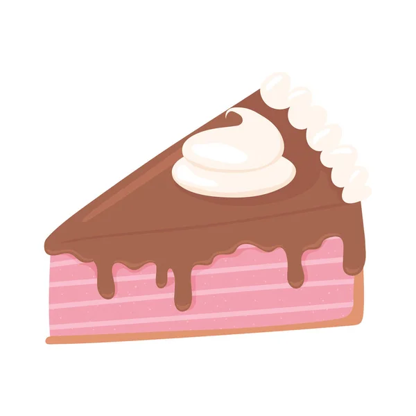 Pièce de boulangerie gâteau crème et icône chocolat — Image vectorielle