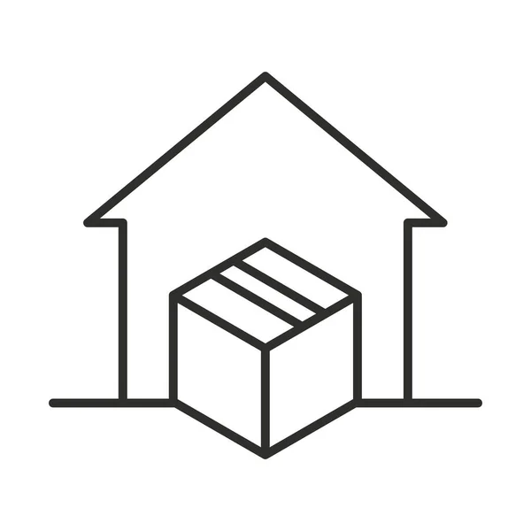Servicio de entrega en la caja de casa en diseño de estilo de línea de puerta — Vector de stock