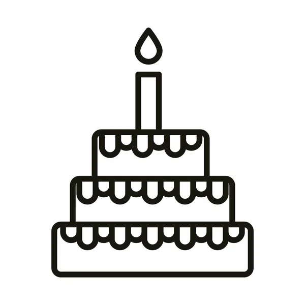 Feliz aniversário doce bolo com festa de celebração de vela, estilo de ícone de linha —  Vetores de Stock