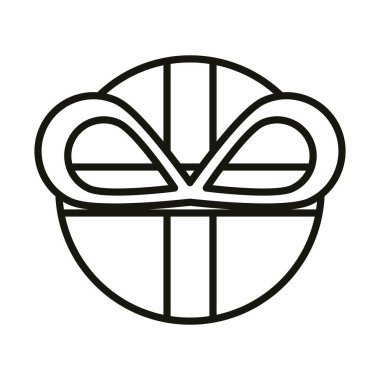 Mutlu yıllar, en üst görünüm hediye kutusu. Yay kutlaması partisi, çizgi simgesi tarzı.