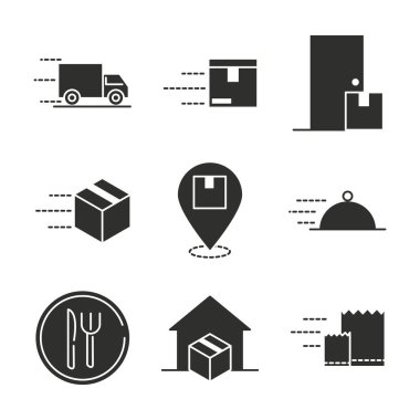 dağıtım servisi ekspres takip siparişi taşıma silueti simgeleri biçimi siyah arkaplan