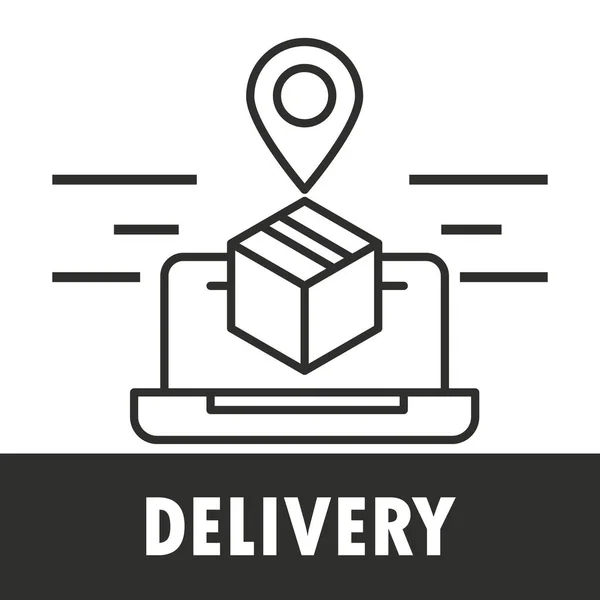 Layanan pengiriman online dengan lokasi laptop dan gps pin dengan gaya baris kotak - Stok Vektor