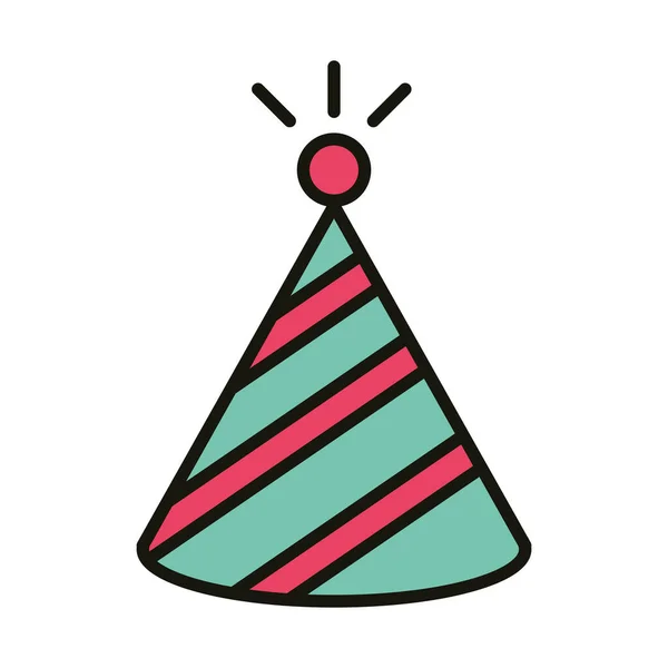 Gelukkige verjaardag partij hoed decoratie en viering, lijn en vul stijl — Stockvector
