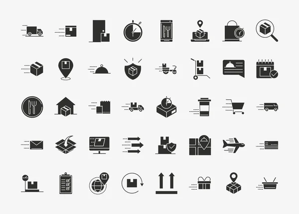 Iconos de servicio de entrega express seguimiento orden transporte silueta icono — Archivo Imágenes Vectoriales