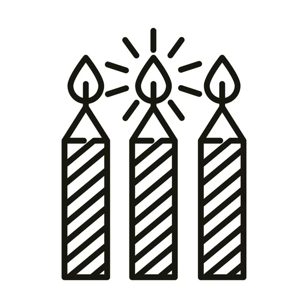 Feliz aniversário listrado velas festa celebração decoração, estilo de ícone de linha —  Vetores de Stock