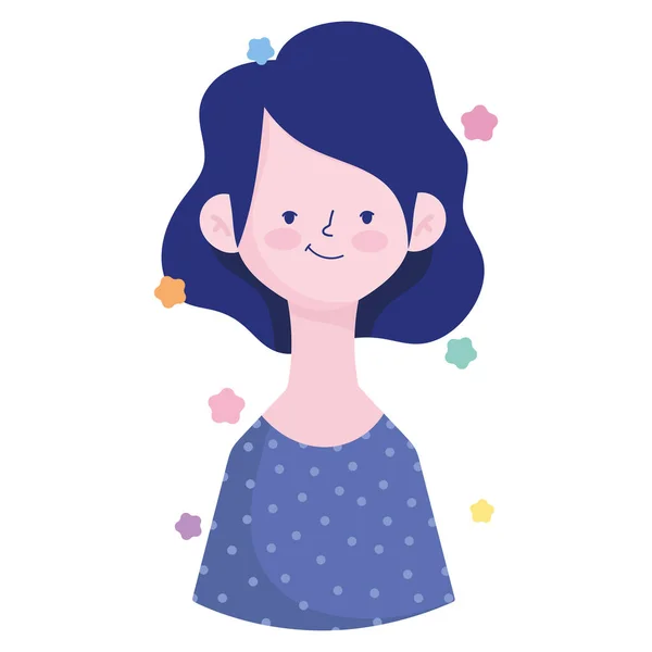 Mujer corto pelo retrato carácter avatar en dibujos animados — Vector de stock