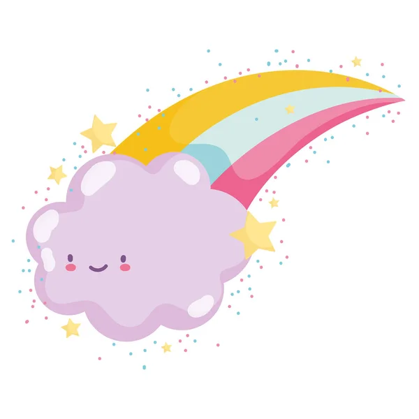 Weer schattig regenboog en wolk grappig cartoon — Stockvector
