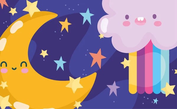 Tiempo lindo arco iris nube luna colores estrellas decoración — Archivo Imágenes Vectoriales