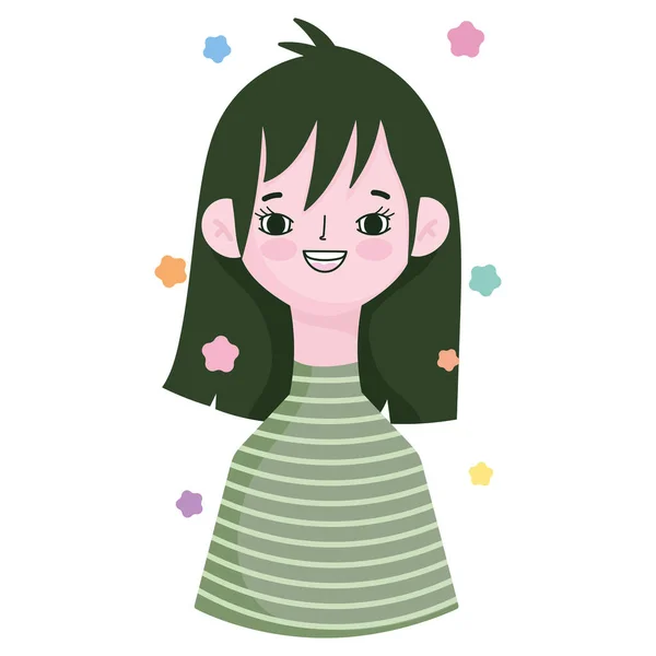 Linda chica sonriente personaje de retrato avatar en dibujos animados — Vector de stock