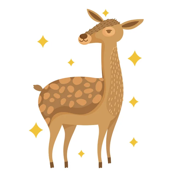 Cute reindeer animal with stars in cartoon design — Stock Vector