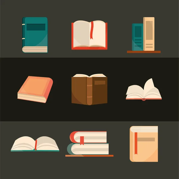 Book, collection textbook literature education icons — Stock Vector