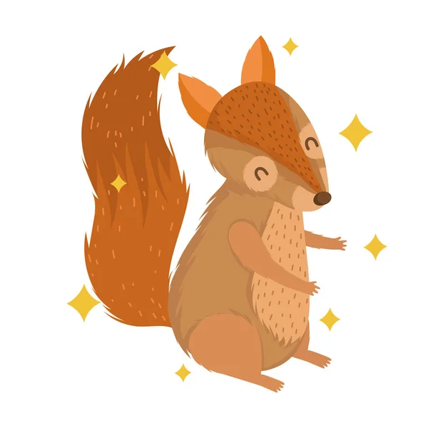 Animal esquilo bonito com estrelas em design de desenhos animados — Vetor de Stock