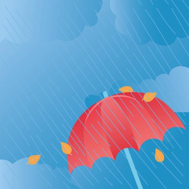 Hava yağmurlu rüzgar şemsiyesi ve mavi arkaplan bırakıyor