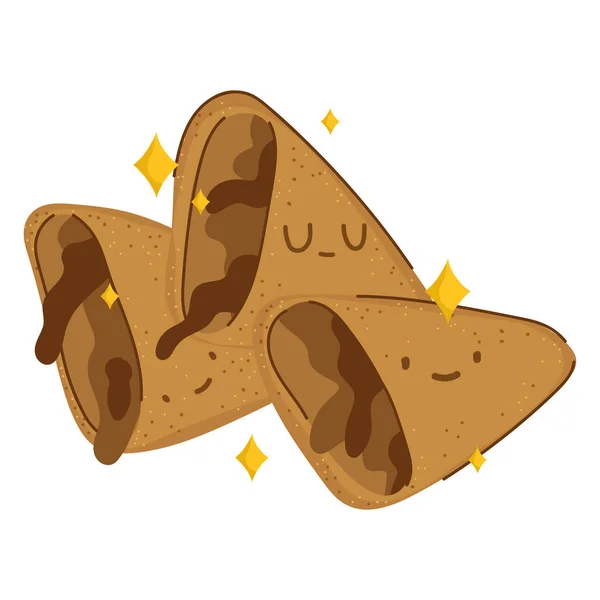 Colazione biscotto con cioccolato carino cibo fresco cartone animato su sfondo bianco — Vettoriale Stock