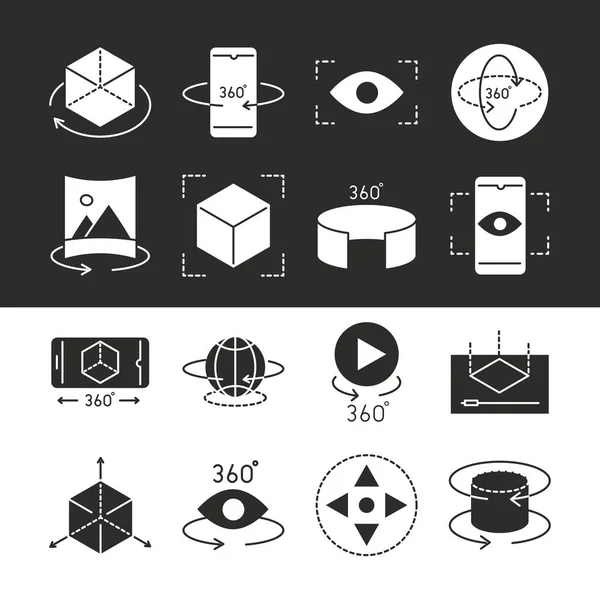 Iconos de realidad aumentada conjunto cámara de simulación interactiva rotación silueta estilo — Vector de stock