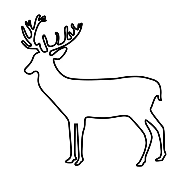 ラインスタイルのアイコンで野生の鹿の動物の森 — ストックベクタ