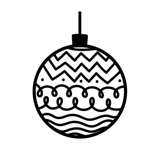 Bola de navidad ornamento decoración línea icono estilo fondo blanco — Vector de stock