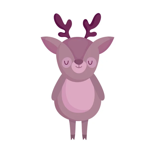 Cute reindeer cartoon animal icon white background — Stockvector