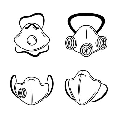 Tıbbi giysi, farklı maskeler koruyucu ekipman taslak stili