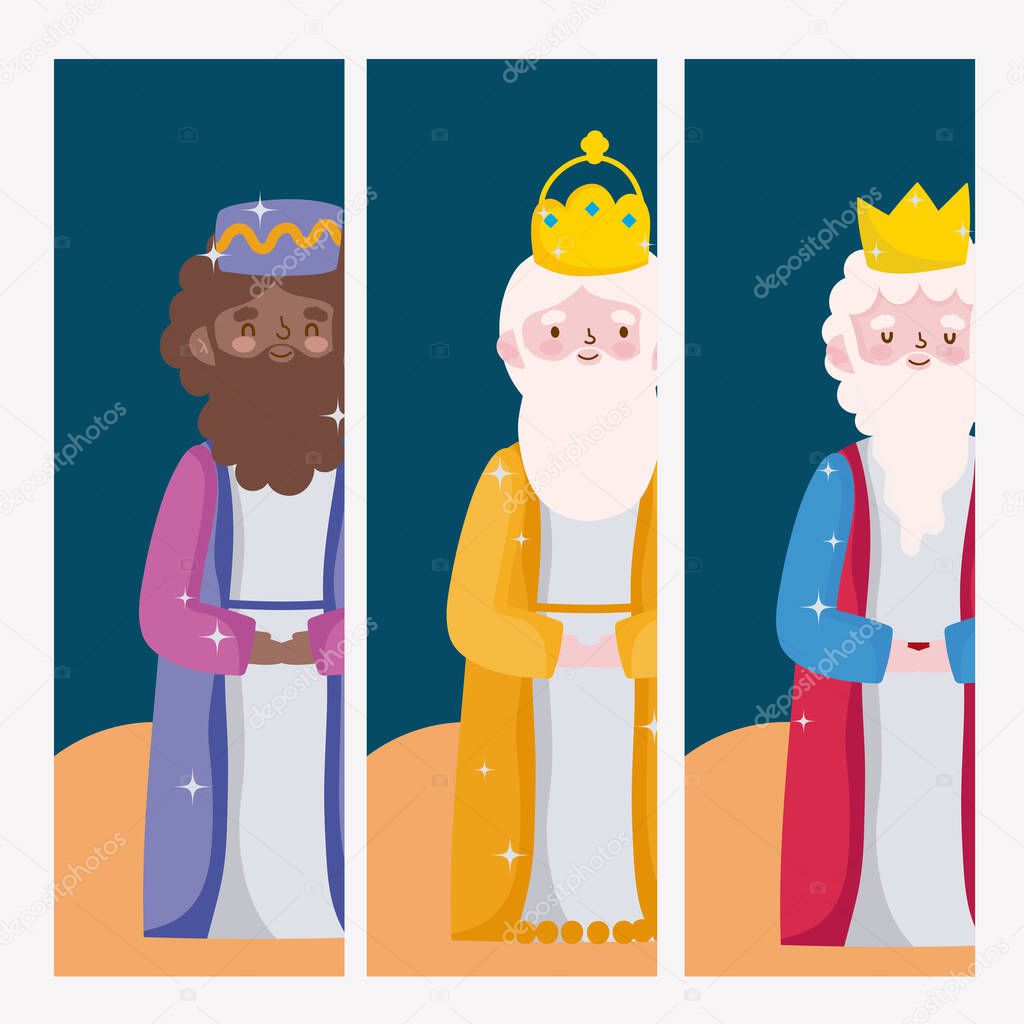 happy epiphany, three wise kings cartoon characters